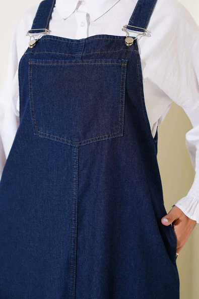 Tek Göğüs Cepli Kot Slopet Koyu Kot - Resim 4