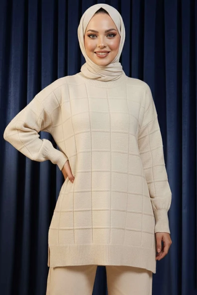 Kare Kabartmalı Yumoş Triko Tunik Taş ürün görseli 1
