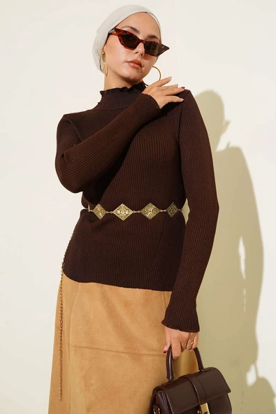 Yarım Boğazlı Balıkçı Triko Kazak Kahve ürün görseli 1