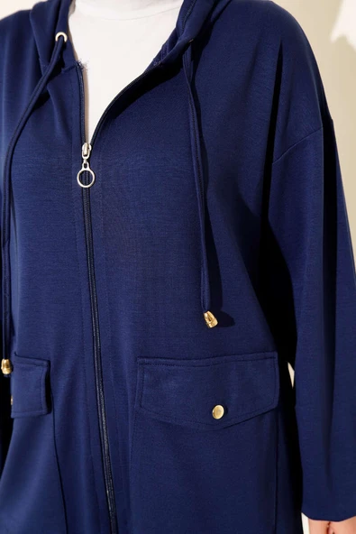 Loyşa Fermuarlı Cepli Kapüşonlu İkili Takım Lacivert - Resim 4