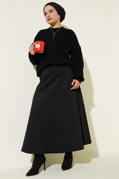 Çizgi Kabartmalı Triko Kazak Siyah - Resim 2