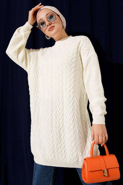 Zigzag Örgü Triko Tunik Ekru ürün görseli 1