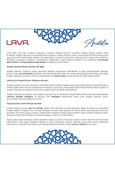 Lava Anatolıa Selçuklu Güveci (ø) 26 Cm Majolica Mavi - Resim 6