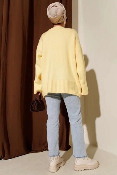 Basic Oversize Triko Tunik Sarı - Resim 3