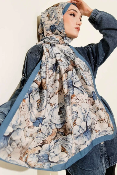 Elora Serisi Desenli Modal Şal Soft Mavi - Resim 2