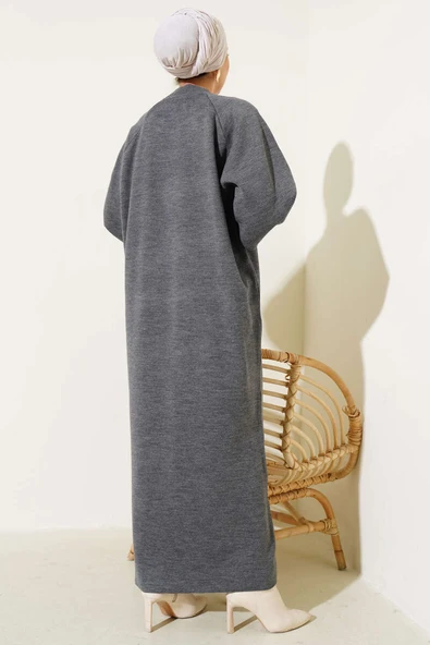 Balon Kol Triko Elbise Füme - Resim 3