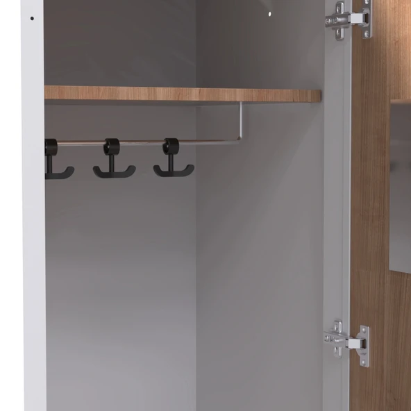 Tek Kapılı Metal Gövdeli Ahşap Kapaklı Soyunma Dolabı – Vestiyer Portmanto Askılık – Askılıklı ve Raflı - Resim 5