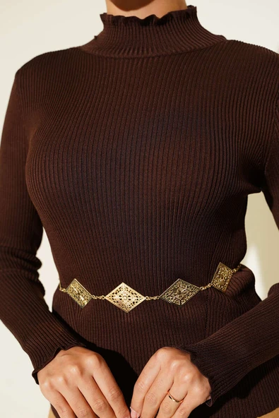 Yarım Boğazlı Balıkçı Triko Kazak Kahve - Resim 4