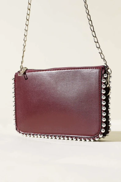 Zımbalı Zincir Askılı Çanta Bordo ürün görseli 1