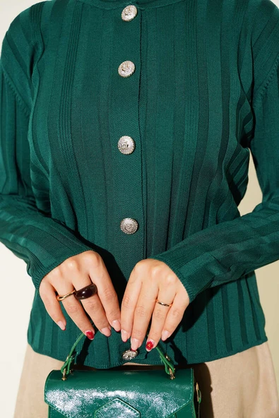 Fitilli Düğmeli Triko Hırka Nefti - Resim 4