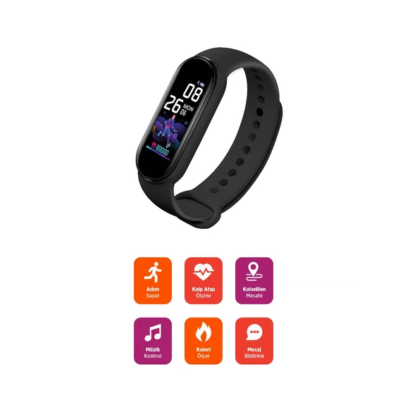 Polosmart PSSW17 Akıllı Bileklik 5.1V Titreşimli Bluetooth Adım Sayar Kalp Atışı Uyku Takibi Siyah - Resim 2