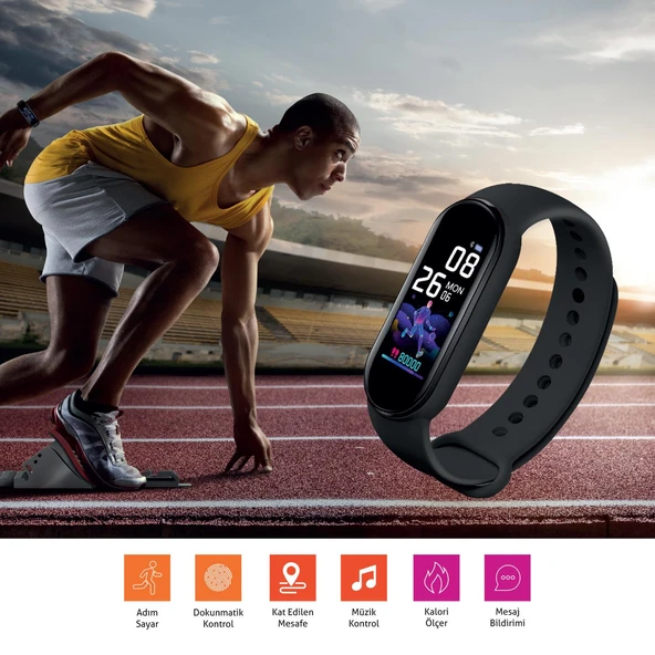 Polosmart PSSW17 Akıllı Bileklik 5.1V Titreşimli Bluetooth Adım Sayar Kalp Atışı Uyku Takibi Siyah - Resim 3