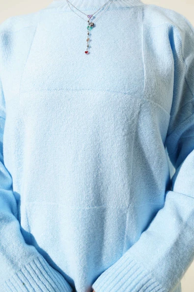 Kare Desenli Triko Kazak Bebe Mavi - Resim 4