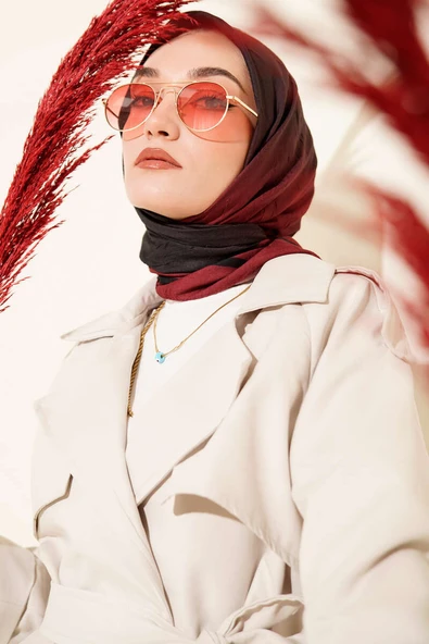 Şeritli Bambu Kraş Eşarp Bordo - Resim 2