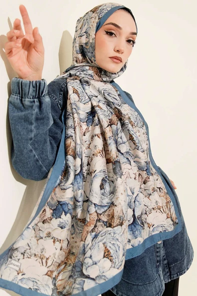 Elora Serisi Desenli Modal Şal Soft Mavi - Resim 1