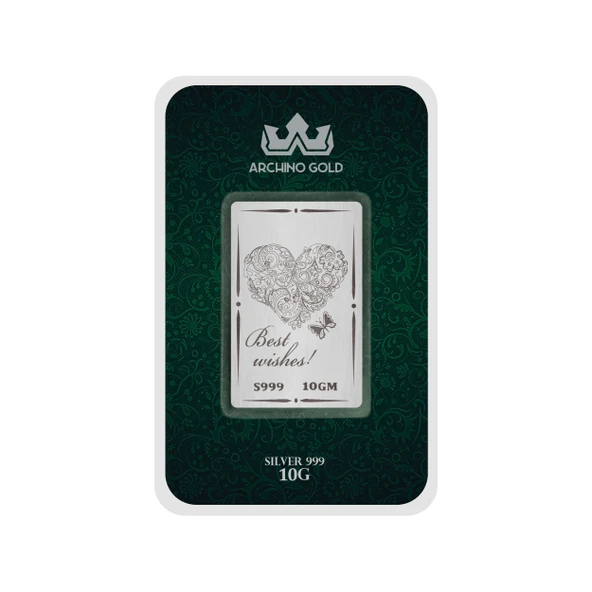 Hediyeye Özel 10 Gram Kalp ve Kelebek Temalı 999 Ayar Gümüş ile Üretilmiş Gümüş Külçesi-712 ürün görseli