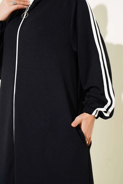 Kapüşonlu Uzun Tunik İkili Takım Siyah - Resim 4