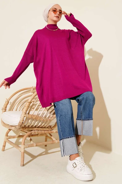 Düşük Kol Detaylı Triko Tunik Menekşe - Resim 2
