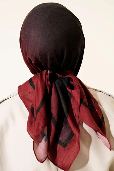 Şeritli Bambu Kraş Eşarp Bordo - Resim 3