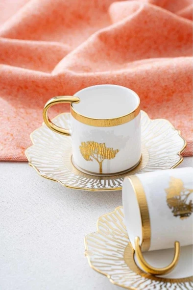 Acar Hxf-06800 Hadeon Porselen 6 Lı Kahve Fincan Takımı Altın - Resim 3