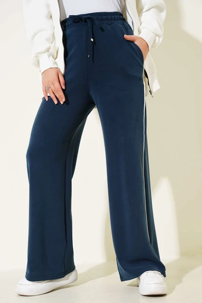 Yanı Biyeli Bel Lastikli Pantolon Füme - Resim 2