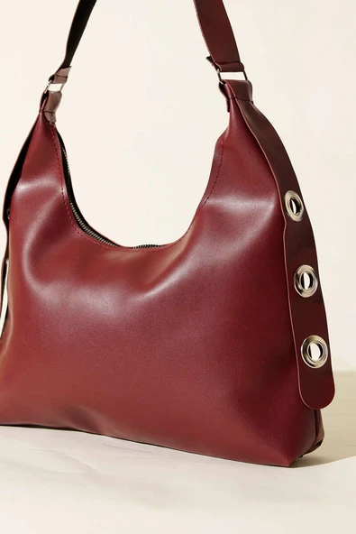 Kuş Gözü Detaylı Çanta Bordo - Resim 3