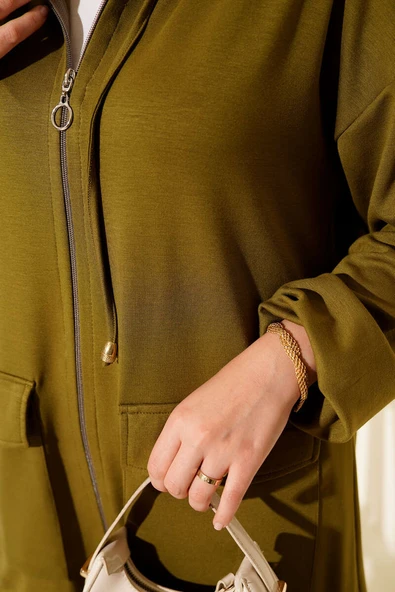 Loyşa Fermuarlı Cepli Kapüşonlu İkili Takım Yeşil - Resim 4