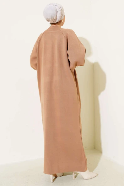 Balon Kol Triko Elbise Camel - Resim 3