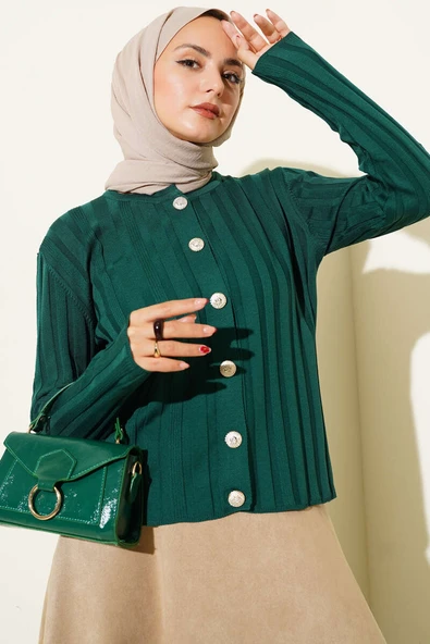 Fitilli Düğmeli Triko Hırka Nefti - Resim 2