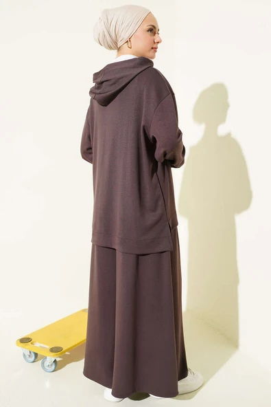 Loyşa Basic Fermuarlı Kapüşonlu İkili Takım Kahve - Resim 3