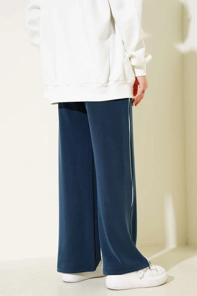 Yanı Biyeli Bel Lastikli Pantolon Füme - Resim 3