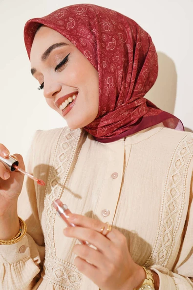 Mini Çiçekli Soft Eşarp Kiremit - Resim 1