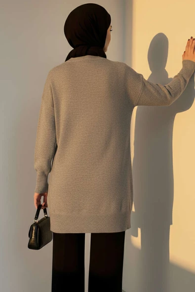 Örgü Kabartmalı Yumoş Triko Tunik Gri - Resim 3