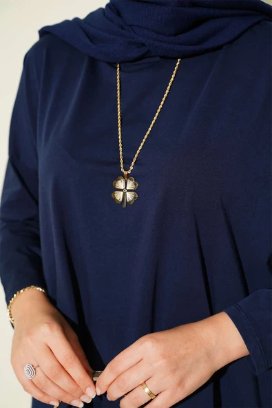 Yan Yırtmaçlı Basic Tunik Lacivert - Resim 4