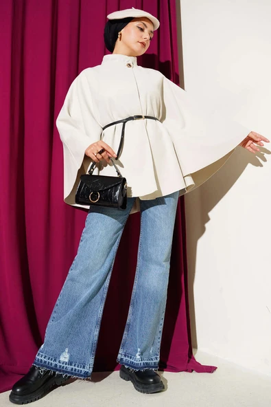 İnce Kemer Detaylı Kaşe Panço Taş - Resim 2