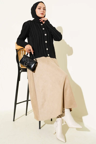 Fitilli Düğmeli Triko Hırka Siyah - Resim 2