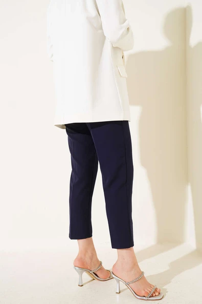 Bel Çımalı Dar Paça Kumaş Pantolon Lacivert - Resim 3