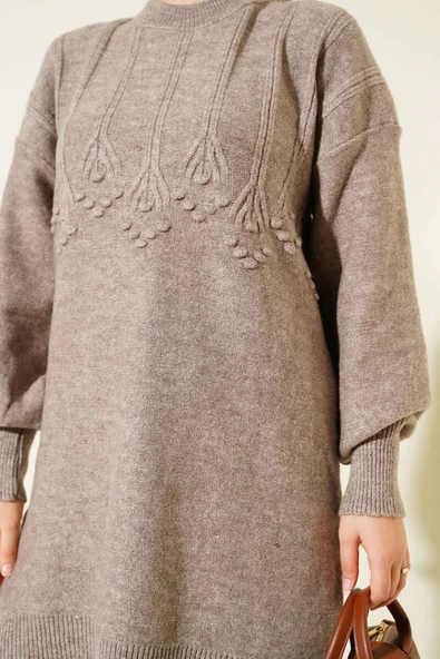 Kabartma Desen Yumoş Triko Tunik Vizon - Resim 4