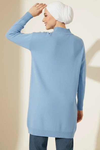 Düşük Kol Detaylı Triko Tunik Mavi - Resim 3