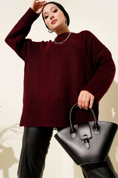 Basic Oversize Triko Tunik Bordo ürün görseli