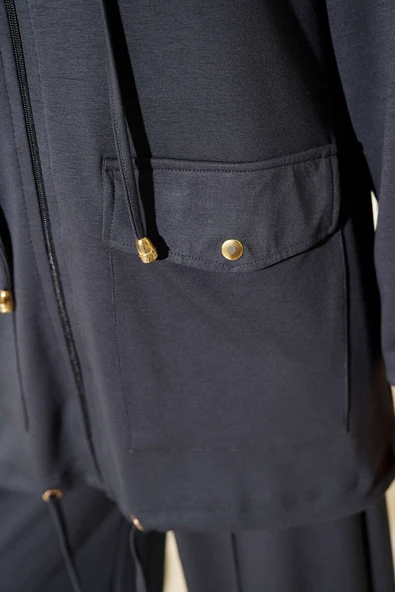 Loyşa Fermuarlı Cepli Kapüşonlu İkili Takım Füme - Resim 4