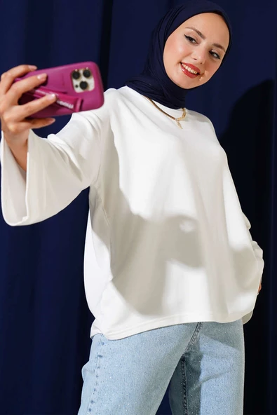 Loyşa Düşük Omuz Basic Tunik Ekru ürün görseli