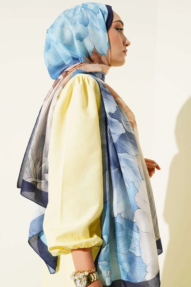 Lacivert Serisi Desenli Şal Asorti 6 - Resim 3