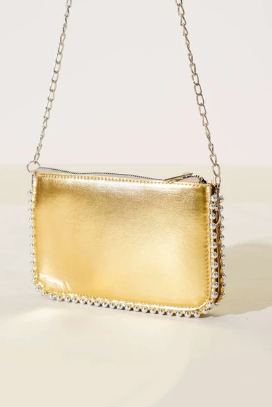 Zımbalı Zincir Askılı Çanta Gold ürün görseli 1