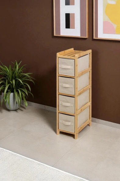 Digithome Bambu Slim 4 Çekmeceli Dolap Organizer Çok Amaçlı Düzenleyici Şifonyer DB-0048 - Resim 4