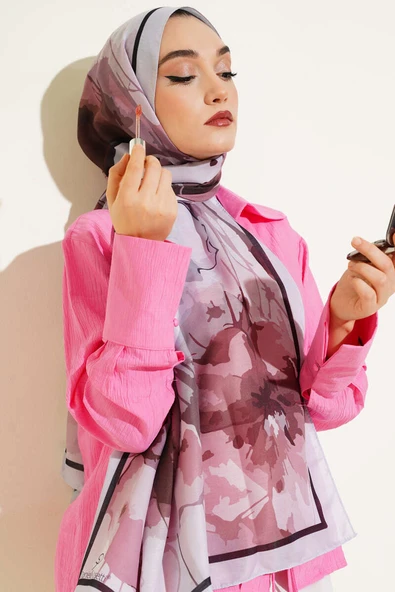 Ebruli Çiçek Desen Soft Şal Gri ürün görseli 1