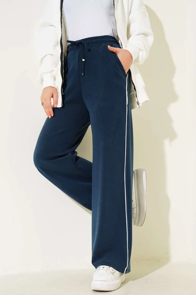 Yanı Biyeli Bel Lastikli Pantolon Füme ürün görseli 1