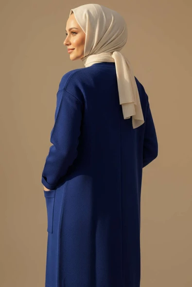 Basic Çift Cepli Uzun Triko Hırka Lacivert - Resim 3