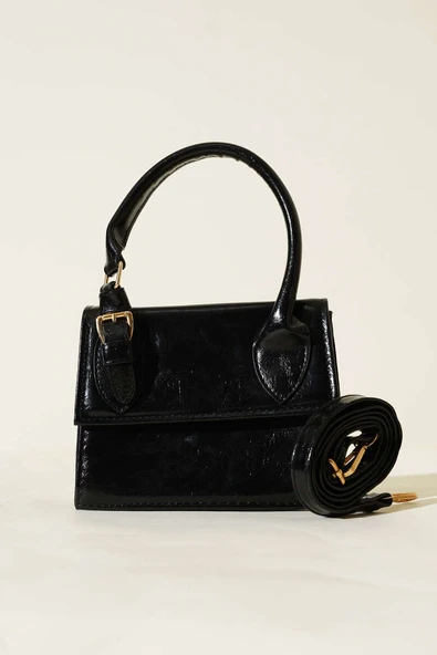 Tek Kemer Detaylı Rugan Çanta Siyah - Resim 2