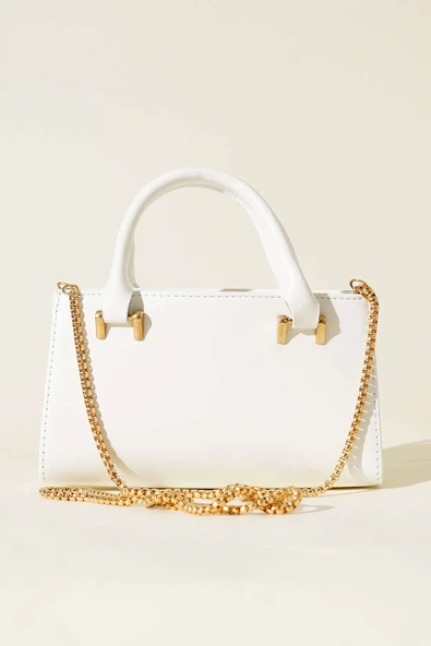Zincir Askılı Mıknatıslı Çanta Beyaz - Resim 2